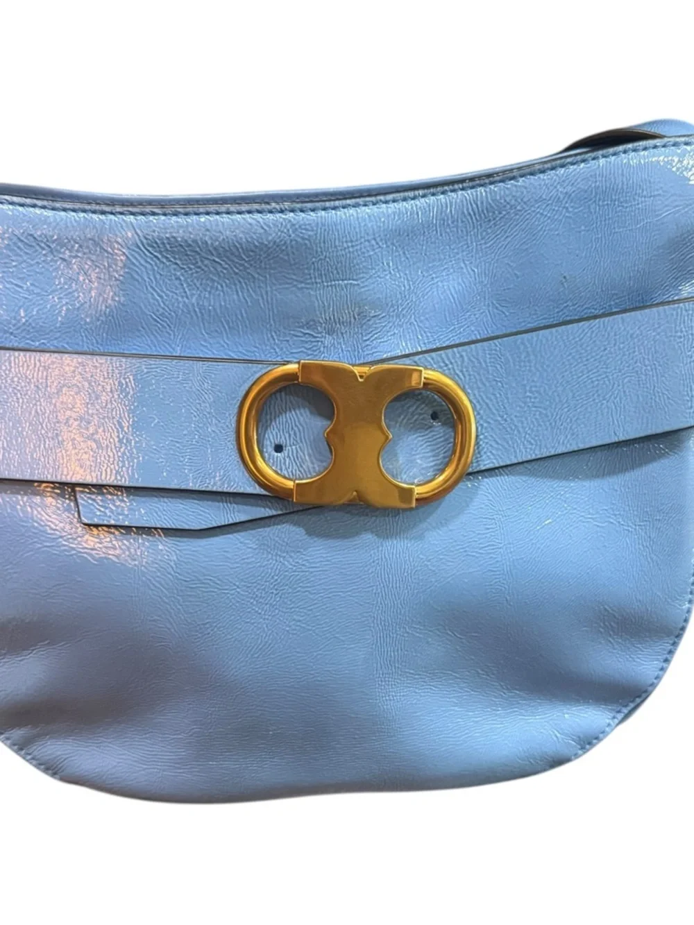 Tory Burch Miller Belted Crossbody Bag Blue Leather Double T Logo - Picture 10 of 14